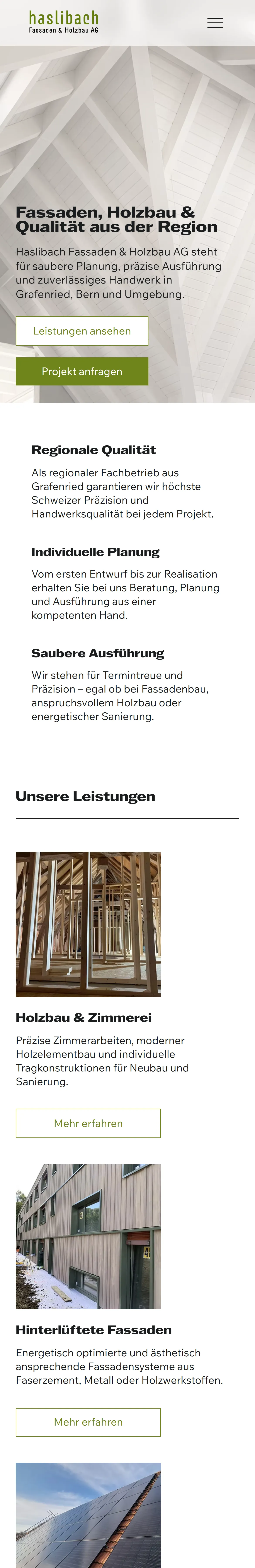 Startseite von haslibachag.ch in voller Länge in der Mobilansicht.